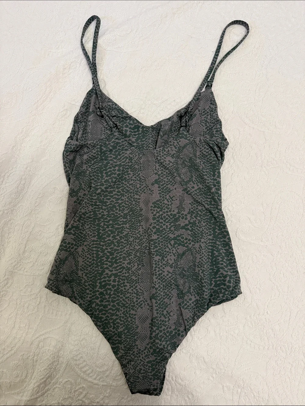 Acacia swimwear suit. Dark Green Snake-Print One-Piece Swimsuit